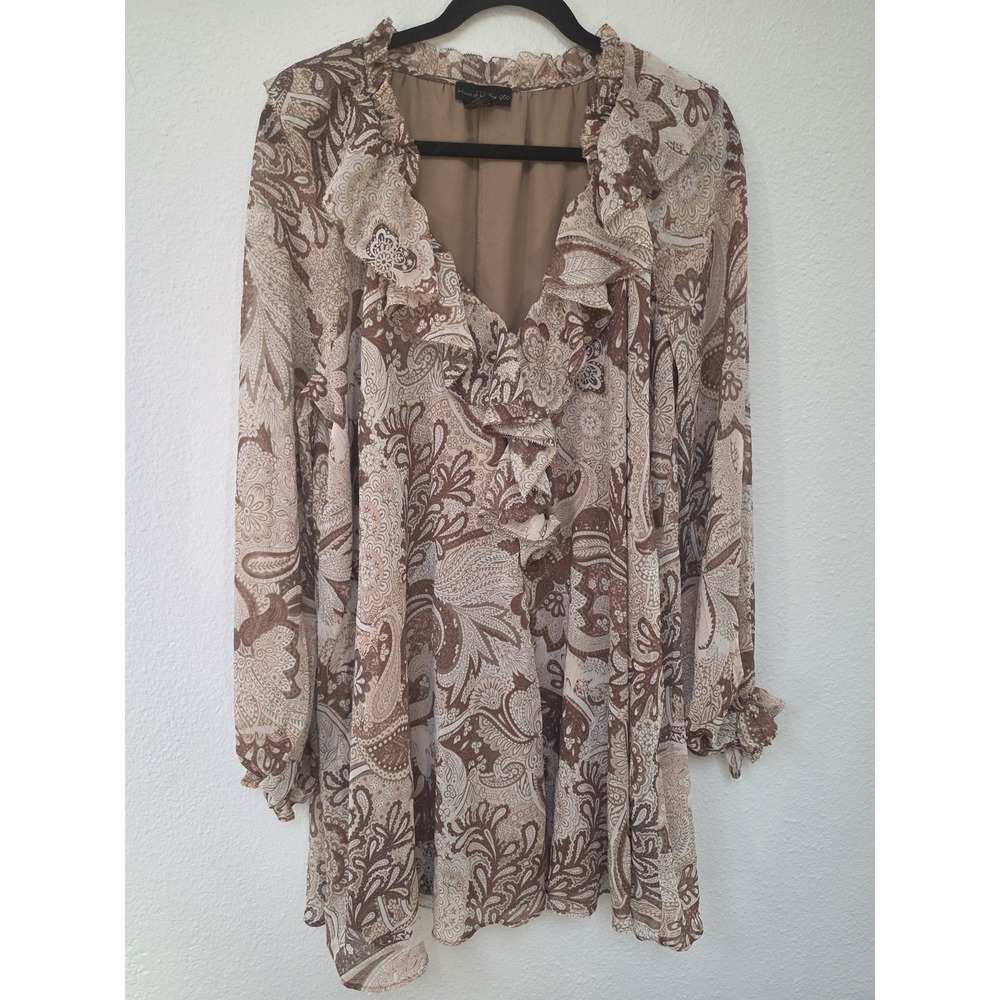 House of Harlow 1960 Blouse S Brown Paisley Long Sleeve Collared Top Boho